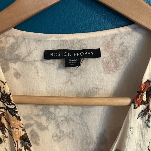 Boston Proper Floral Autumn Metallic Wrap Dress - Picture 5 of 14